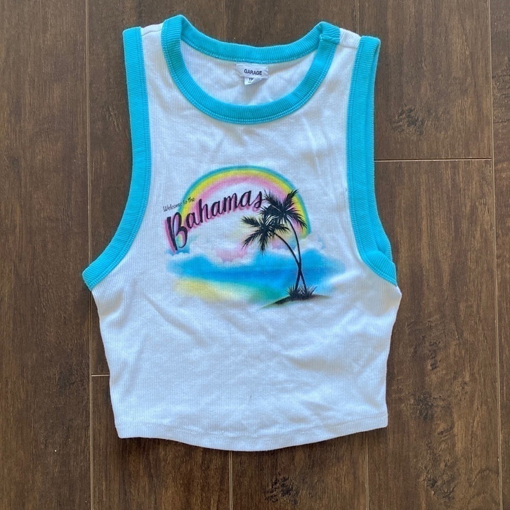 2/$10 Garage White Bahamas Graphic Cropped Tank XS - Picture 2 of 9